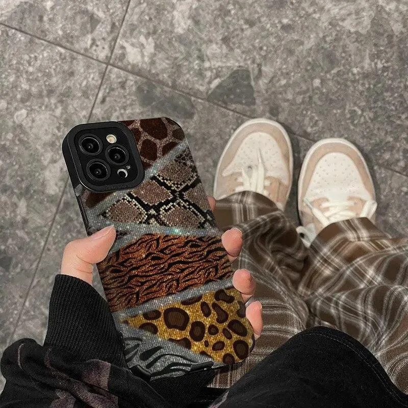 Leopard Print Patchwork Cute Phone Case For iPhone 14, 13, 12, 11 Pro Max, 14 Plus, 12, 13 Mini, X, XR, XS Max, 7, 8 Plus