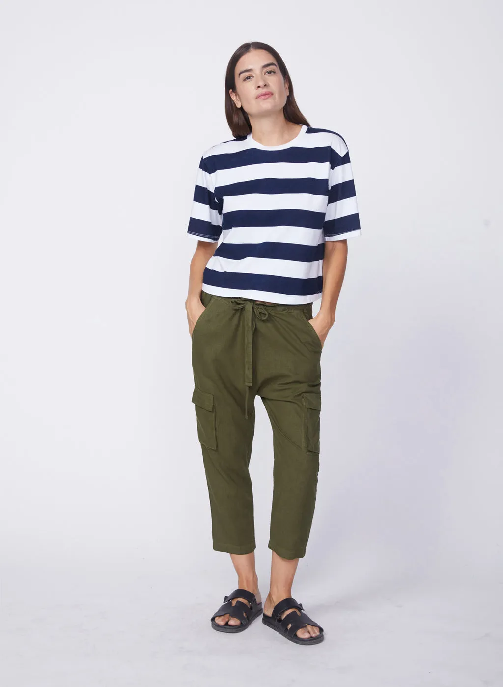 Linen Paperbag Cargo Pant in Seaweed