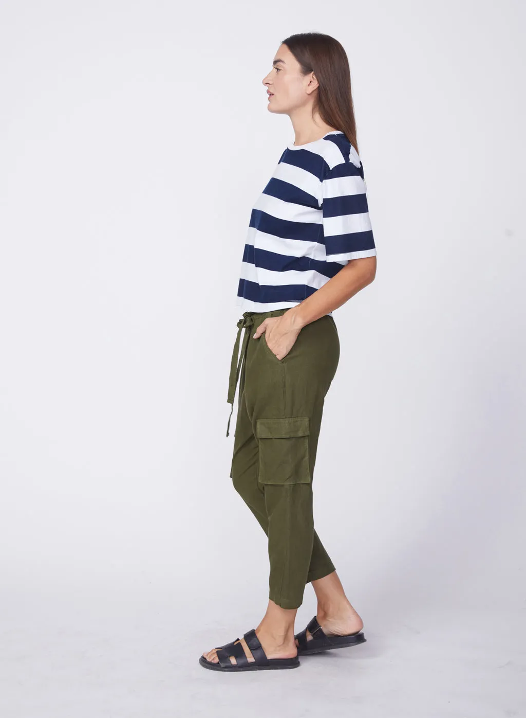 Linen Paperbag Cargo Pant in Seaweed