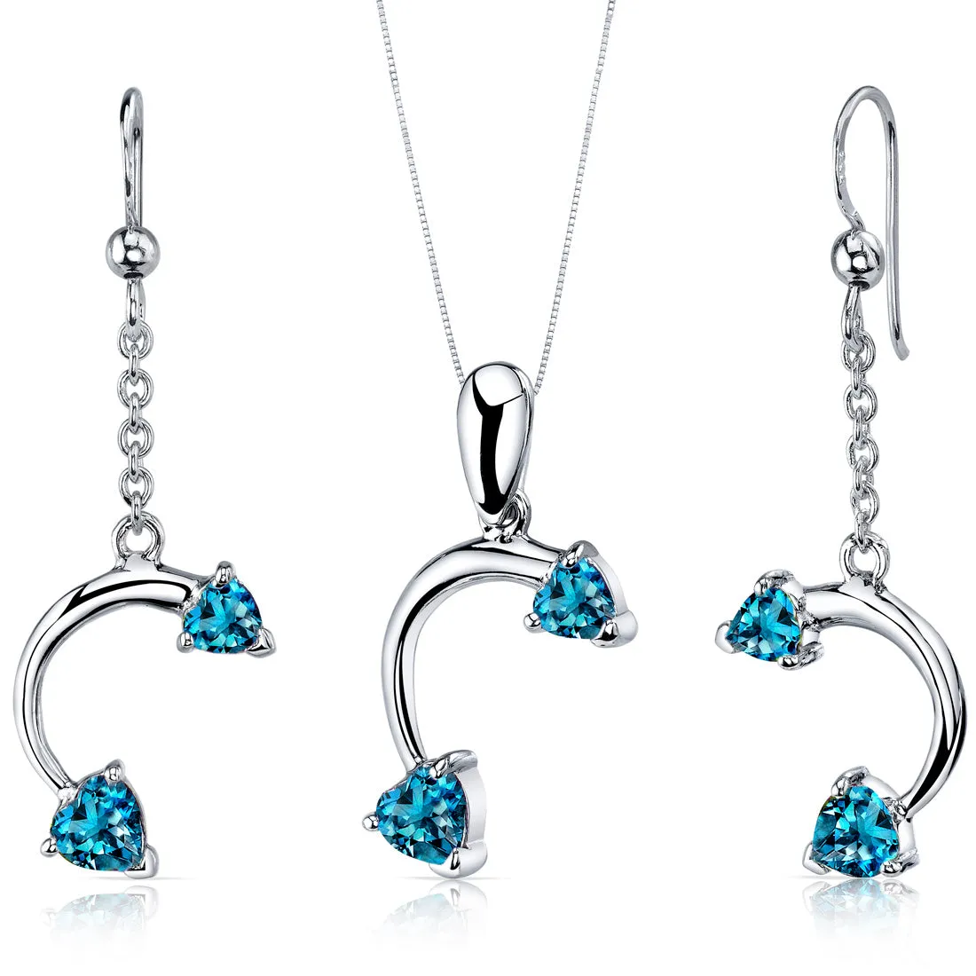 London Blue Topaz Pendant Earrings Set Sterling Silver