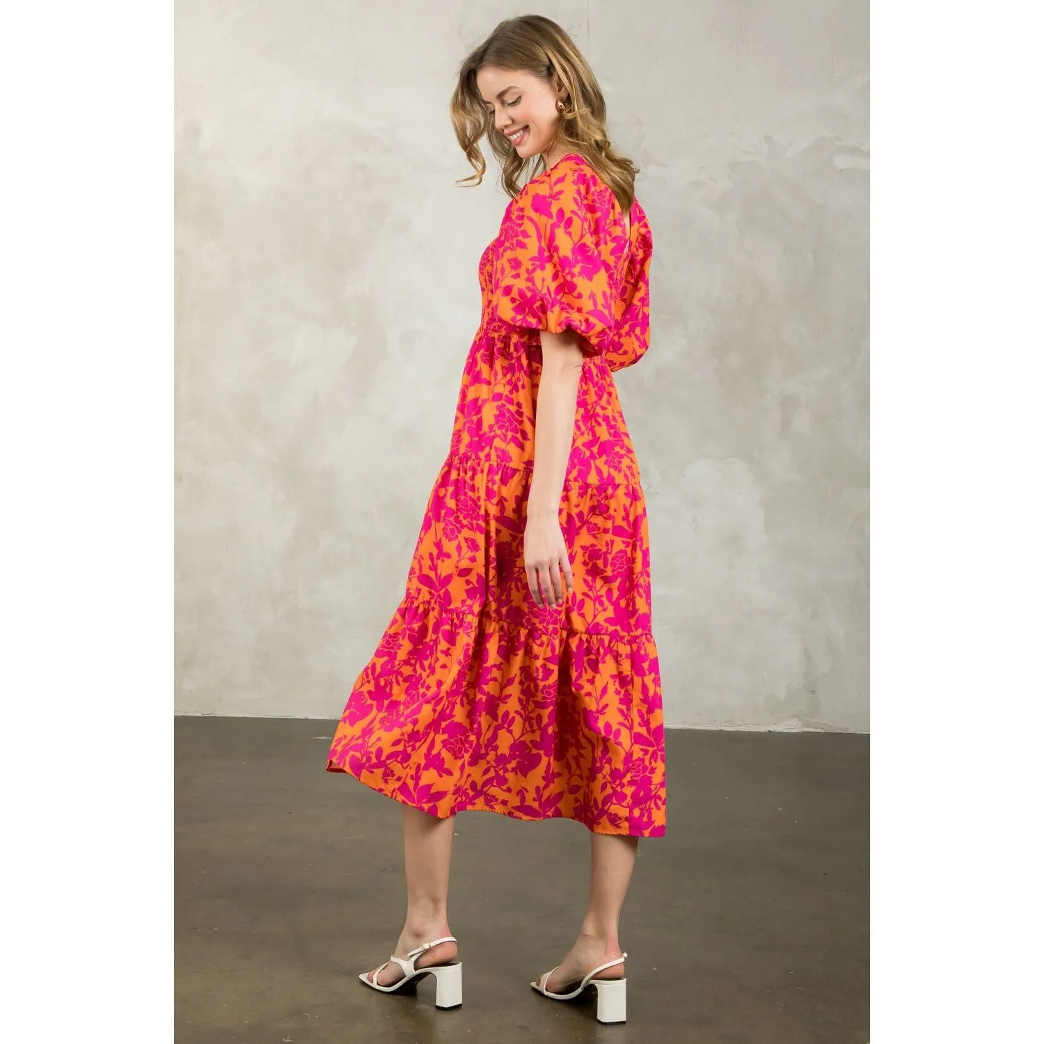 Loretta Puff Sleeve Tiered Print THML Dress