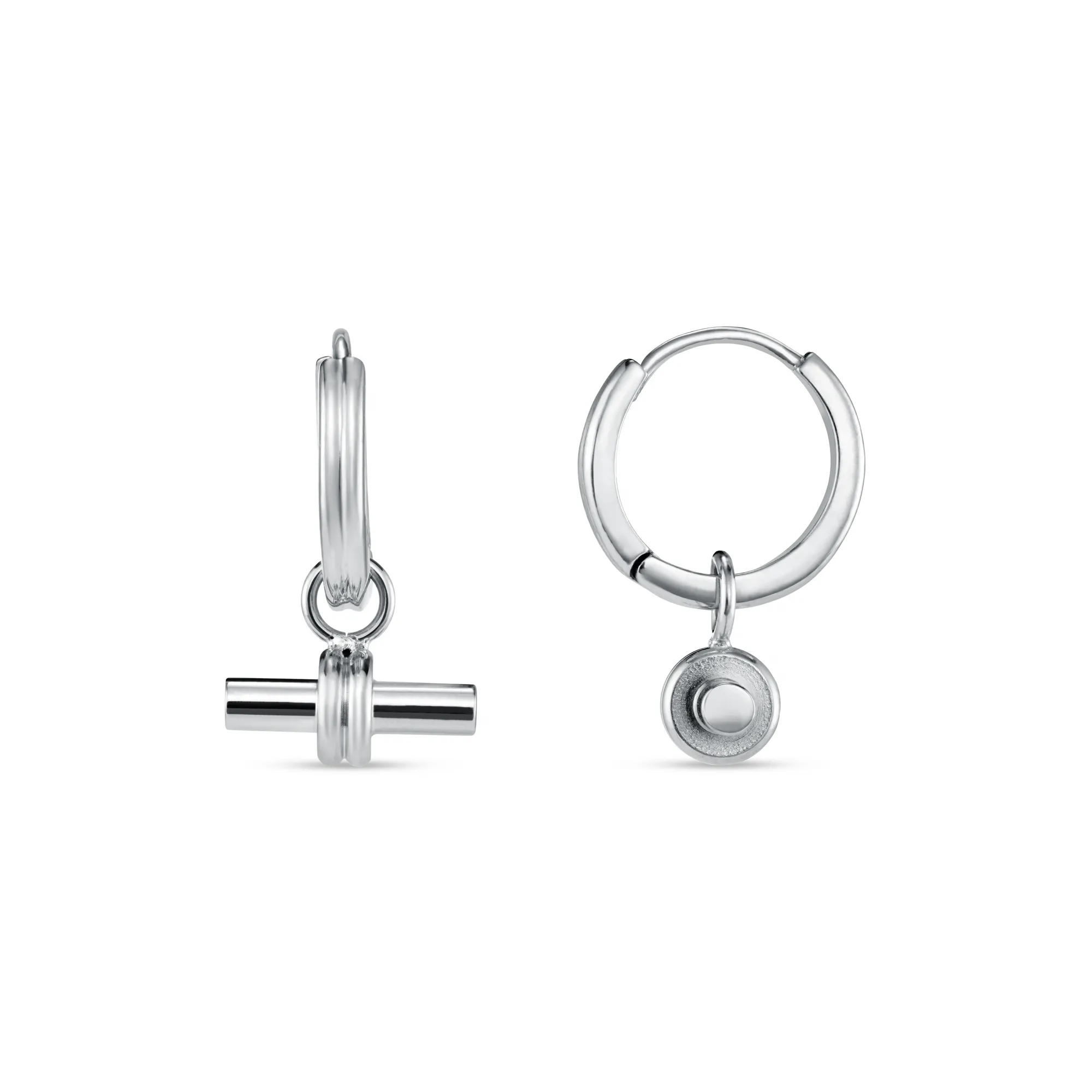 LUXE Linear T-Bar Drop Hoop Earrings - Silver