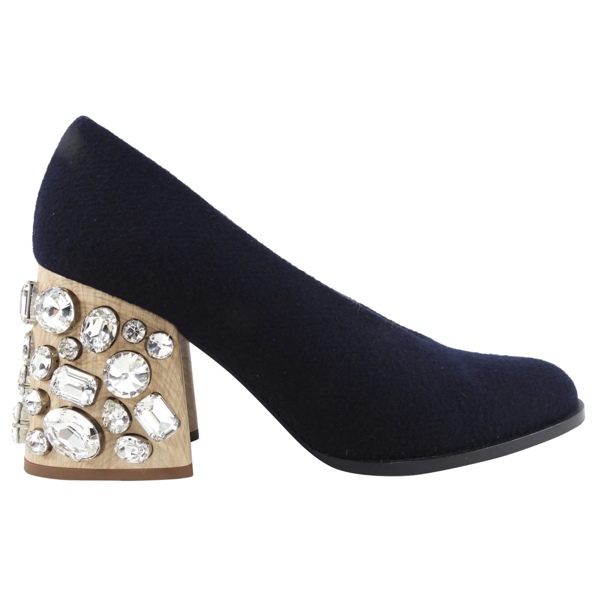 Marni Felt Wool Pumps with Crystal Wood Block Heel - 37.5