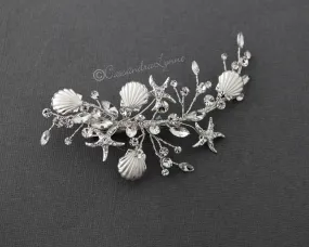 Matte Silver Shells and Starfish Beach Bride Clip