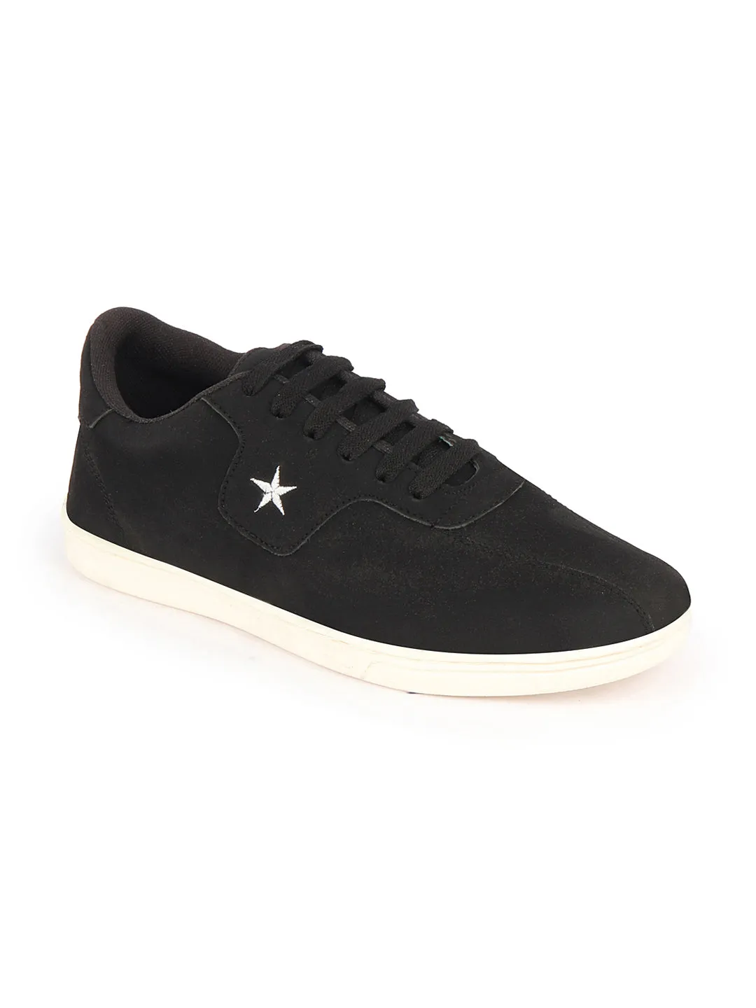 Men Black Classic Embroidery Star Upper Soft Suede Leather Lace Up Sneakers Shoes