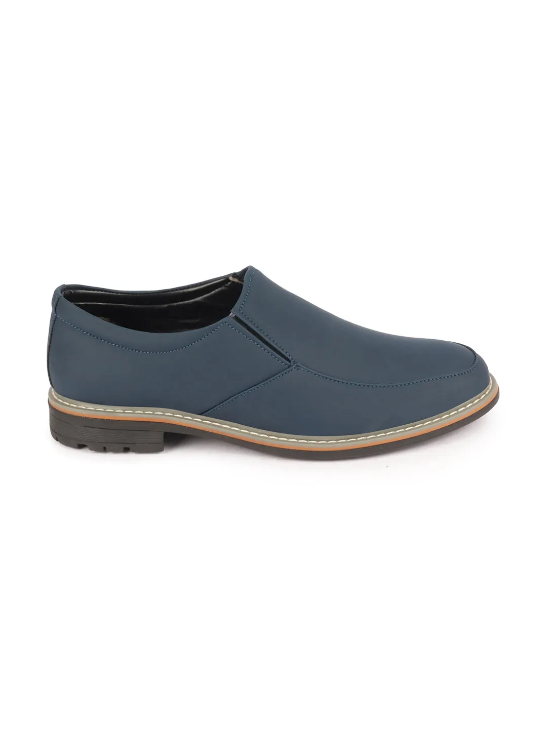 Men Navy Blue Formal Office Comfort Design Broad Feet TPR Welted Sole Slip On Shoes