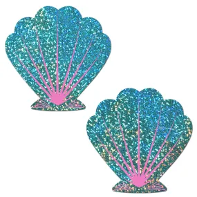 Mermaid: Liquid Seafoam Green and Pink Seashell Nipple Pasties