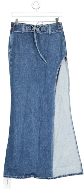 Meshki Blue Denim Maxi Skirt With Split UK XS