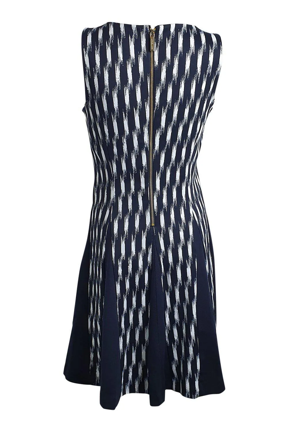 MICHAEL KORS Navy Blue Fit and Flare Abstract Print Sleeveless Dress (6)