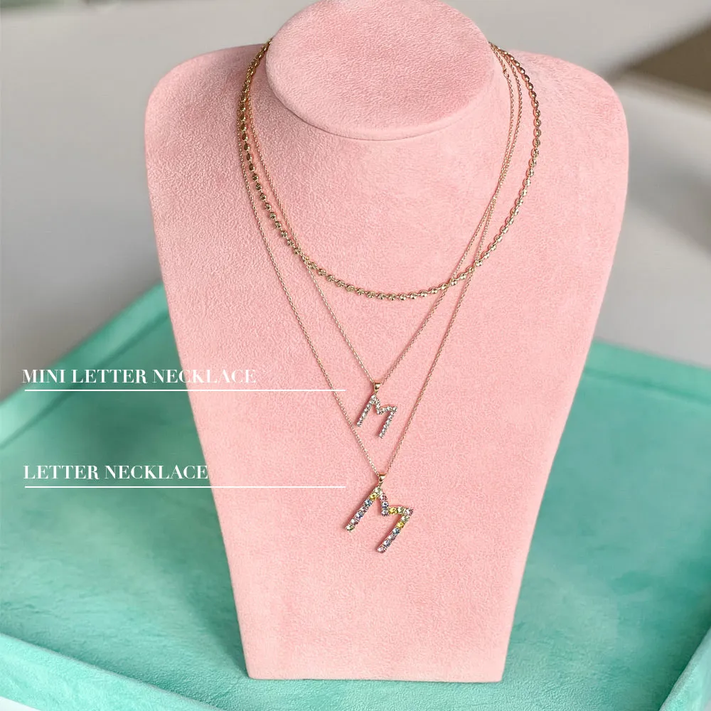 Mini Letter Necklace R / Crystal