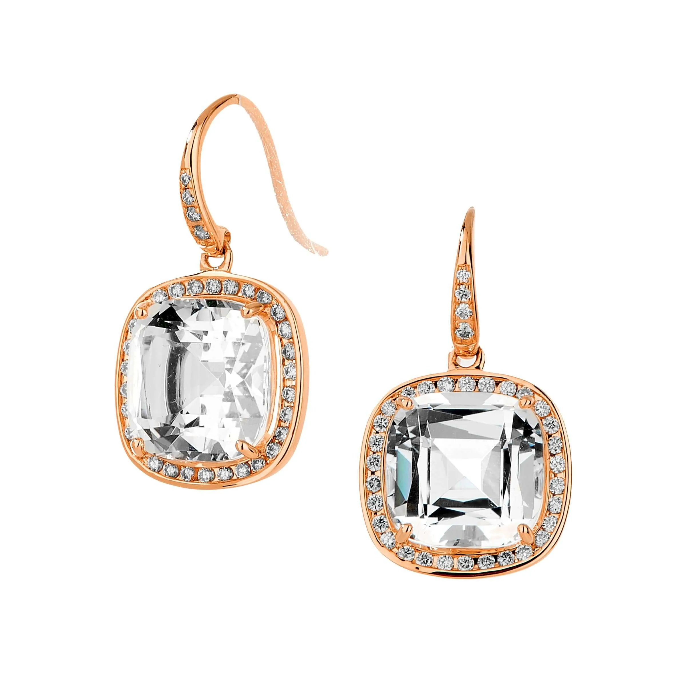 Mogul Rock Crystal Cushion Diamond Earrings