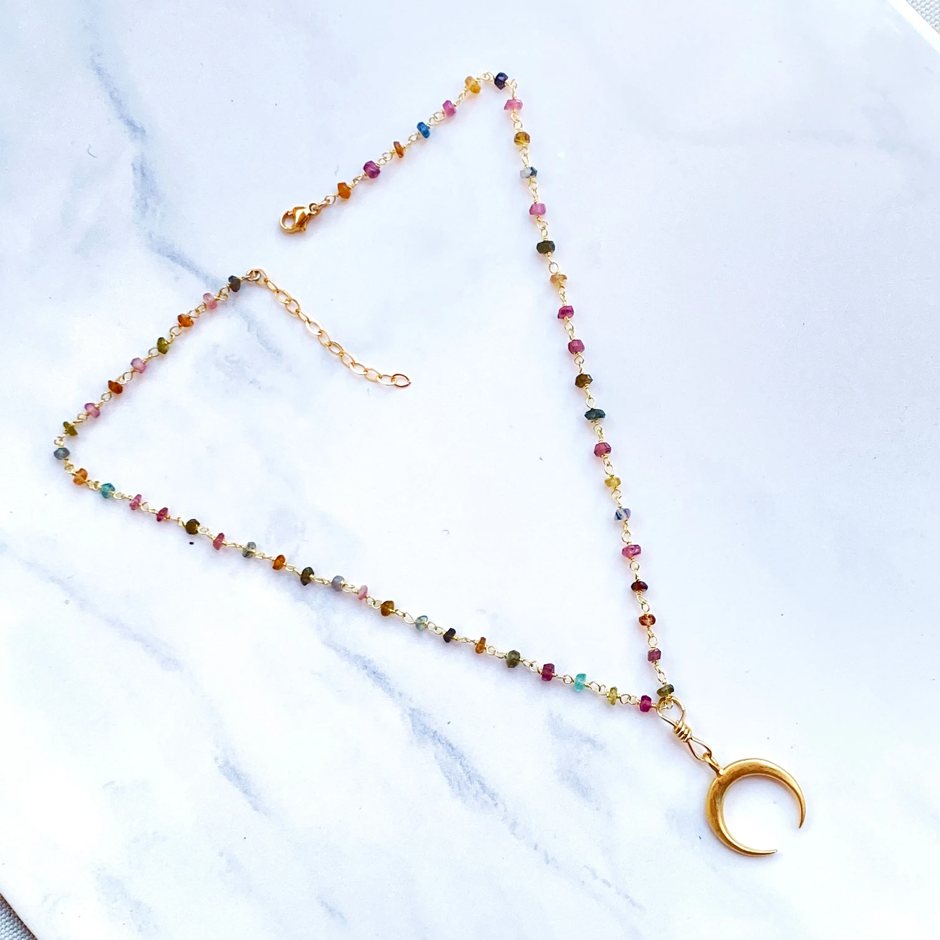 Moon and Mixed Tourmaline Necklace