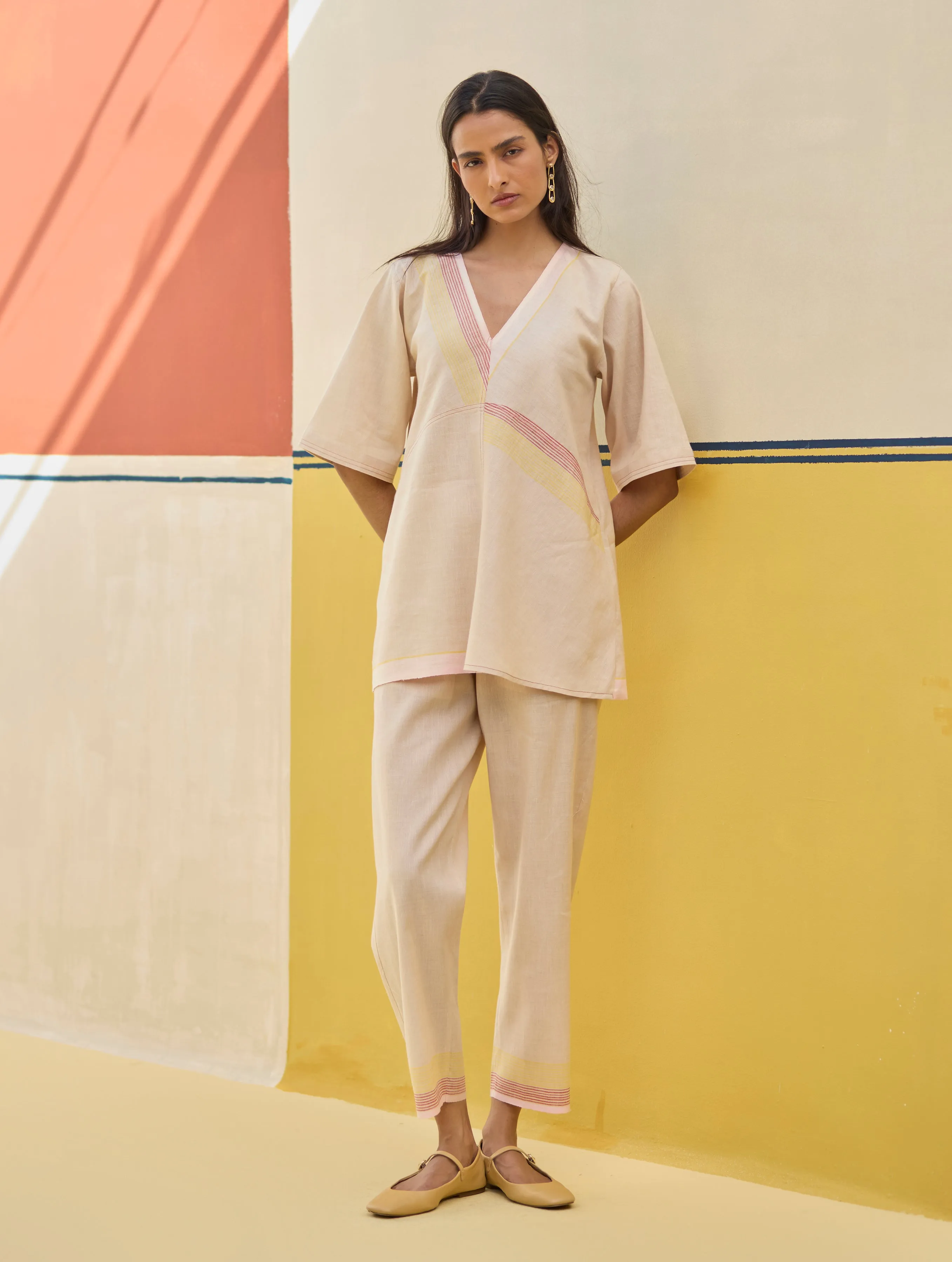 Moriko Border Linen Co-ord Set - Sand