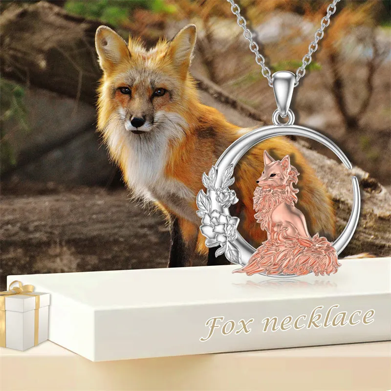 Mothers Day Gifts Fox Necklace 925 Sterling Silver Fox Moon Pendant Jewelry for Women Girls Gifts