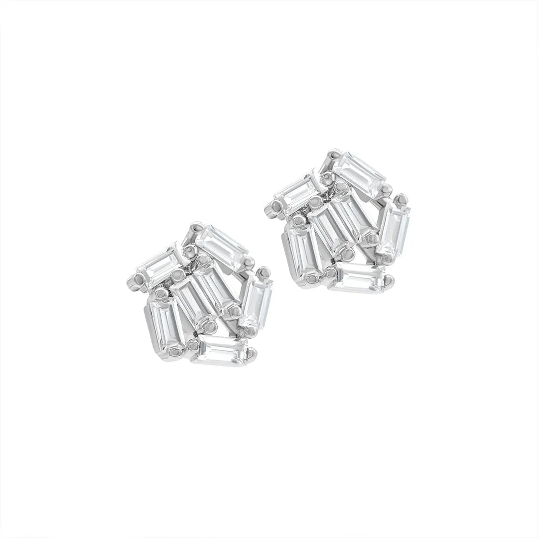 Multi Shape Cluster Crystal Stud Earrings silver