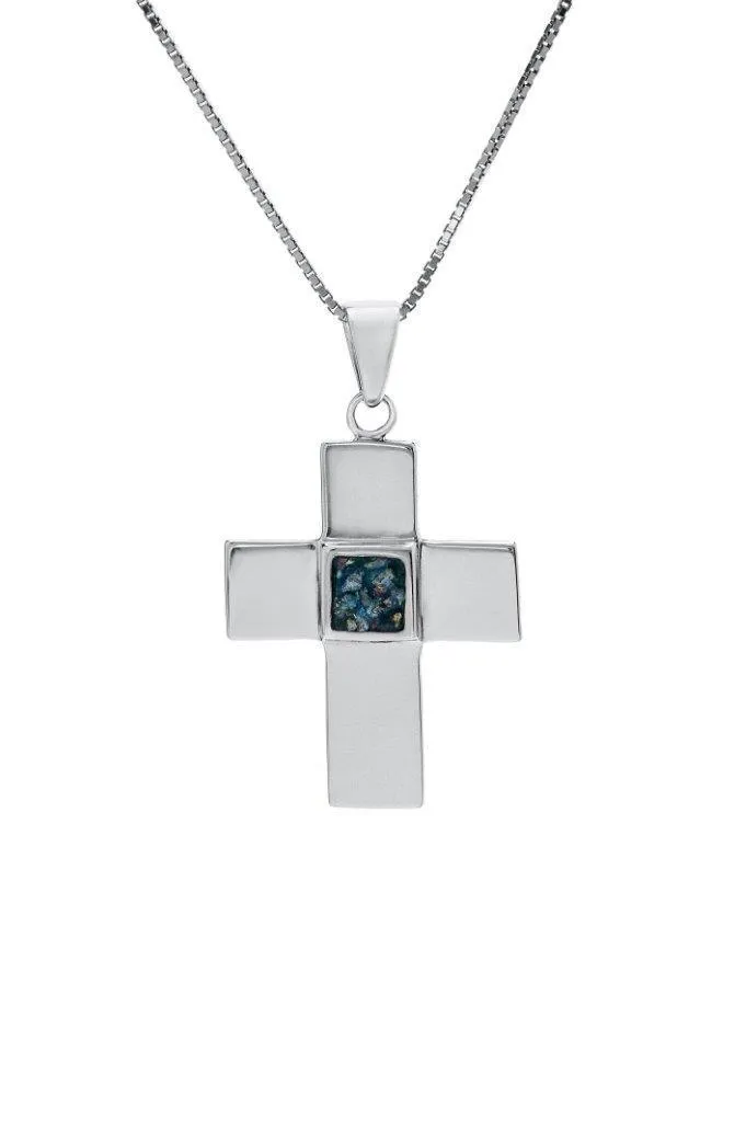 Nano Sim NT Silver Pendant - Cross Studded with Roman Glass