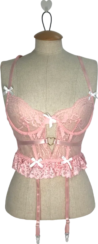 Nasty Gal Pink Lace Bow Cut Out Ruffle Basque UK S