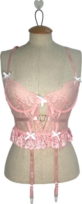 Nasty Gal Pink Lace Bow Cut Out Ruffle Basque UK S