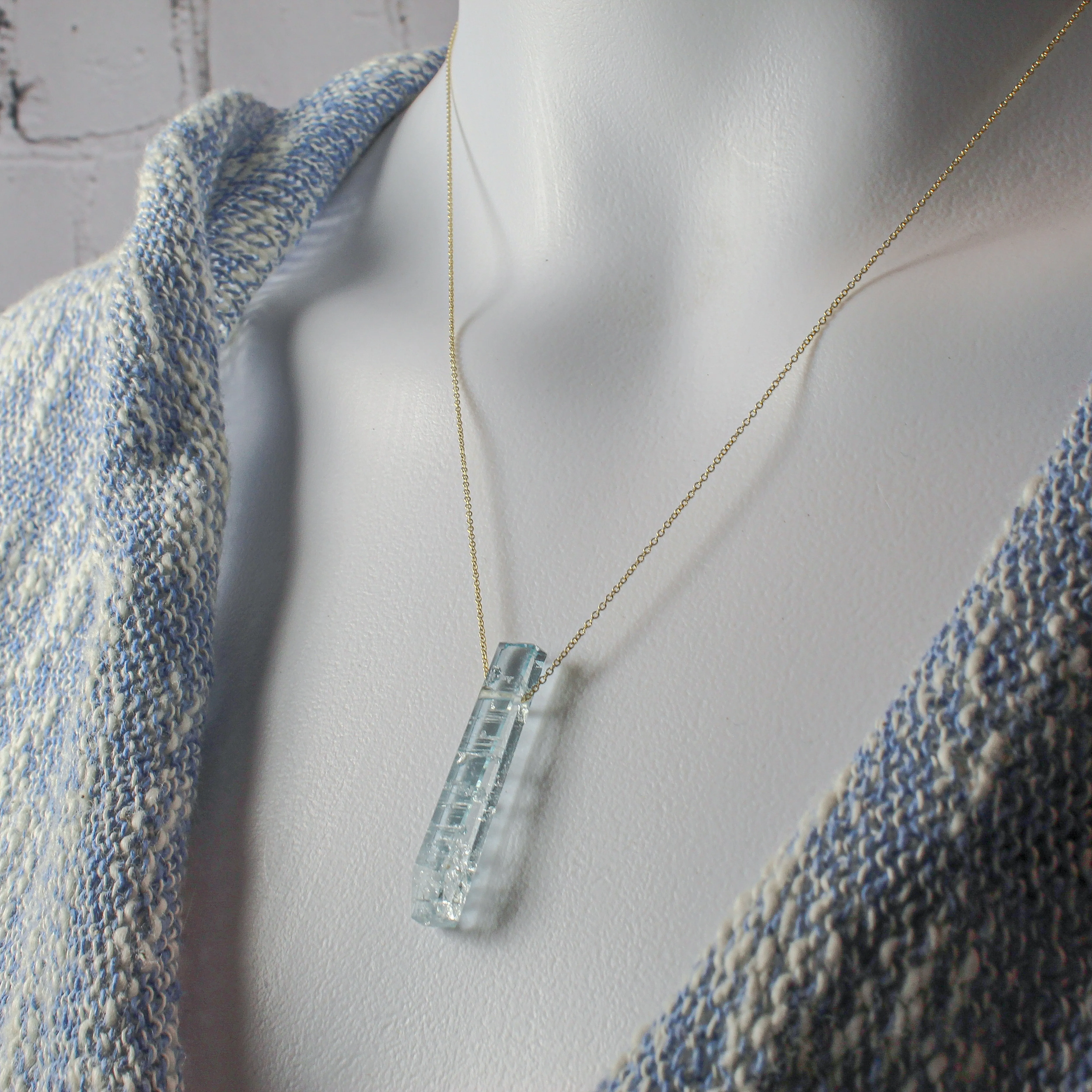 NEW! Aquamarine Crystal on 14k Gold Necklace by Margaret Solow