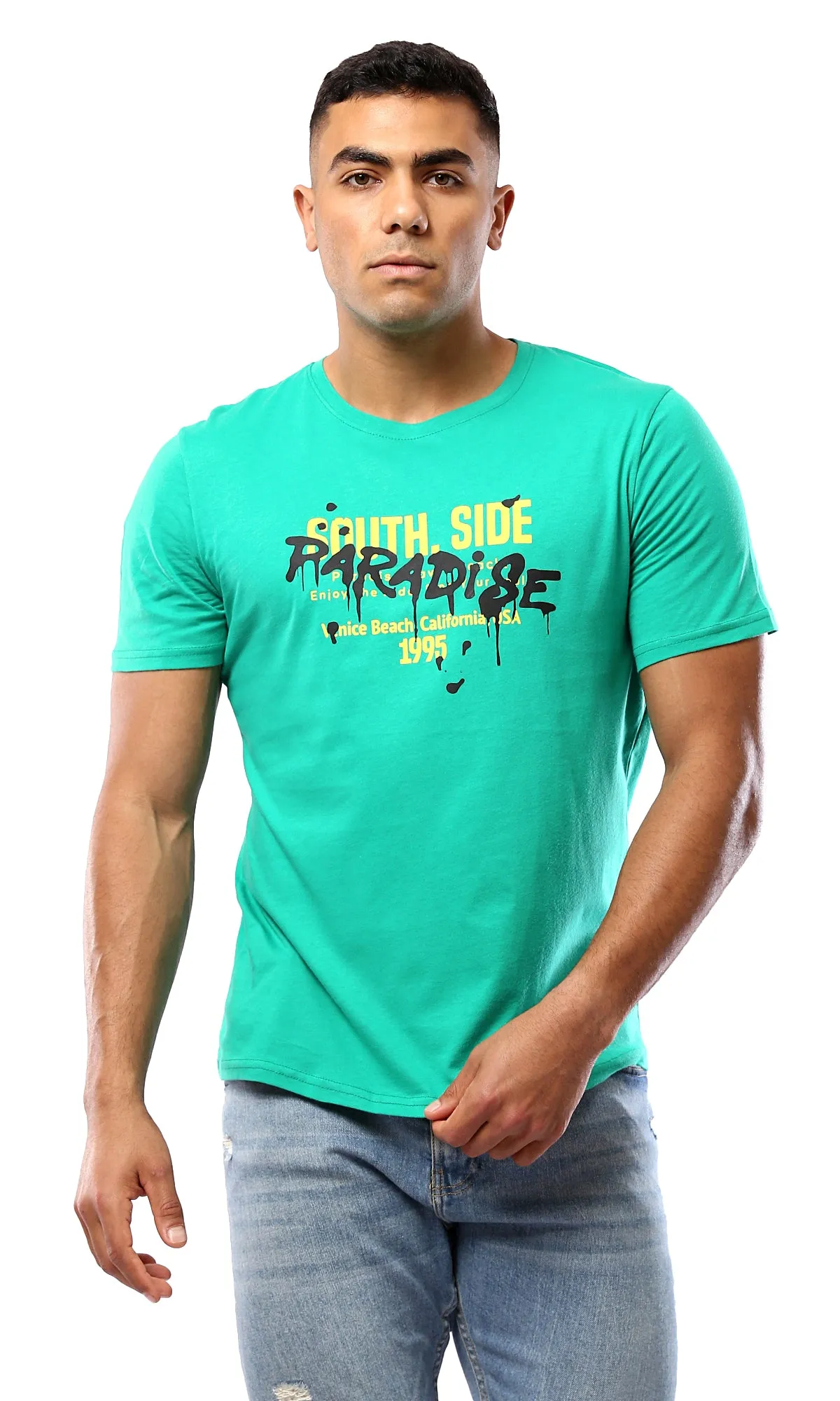 O179023 Light Green Slip On Regular Fit Cotton Tee