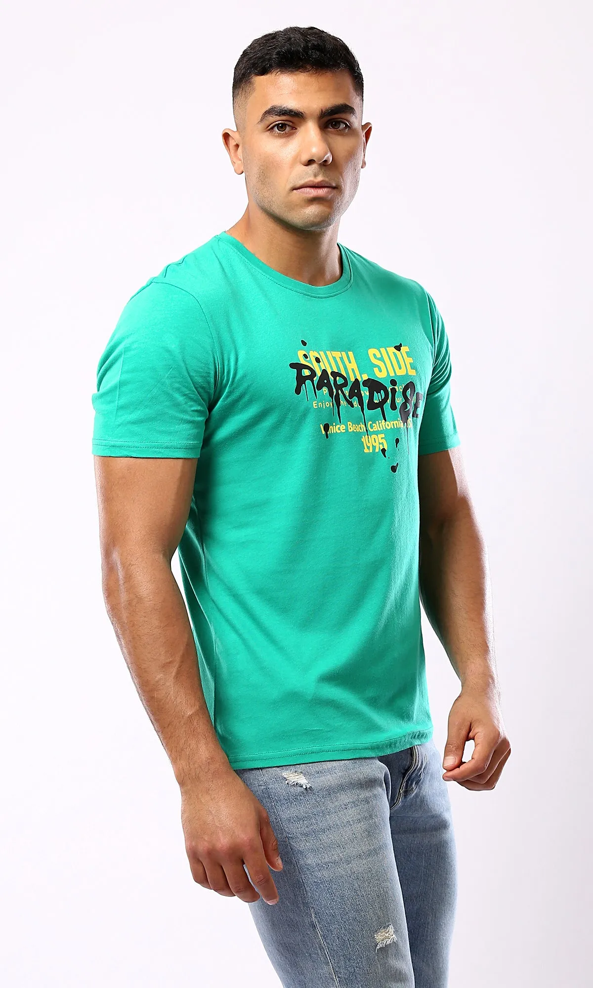 O179023 Light Green Slip On Regular Fit Cotton Tee