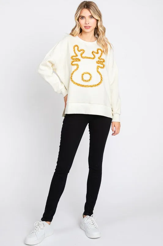 On Dasher, On Dancer Tinsel Pullover Sweatshirt