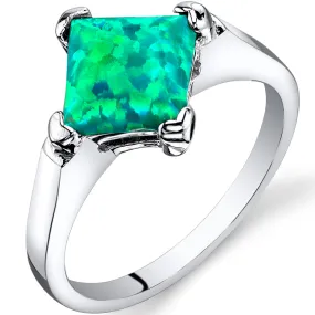 Opal Princess Cut Sterling Silver Ring Size 5