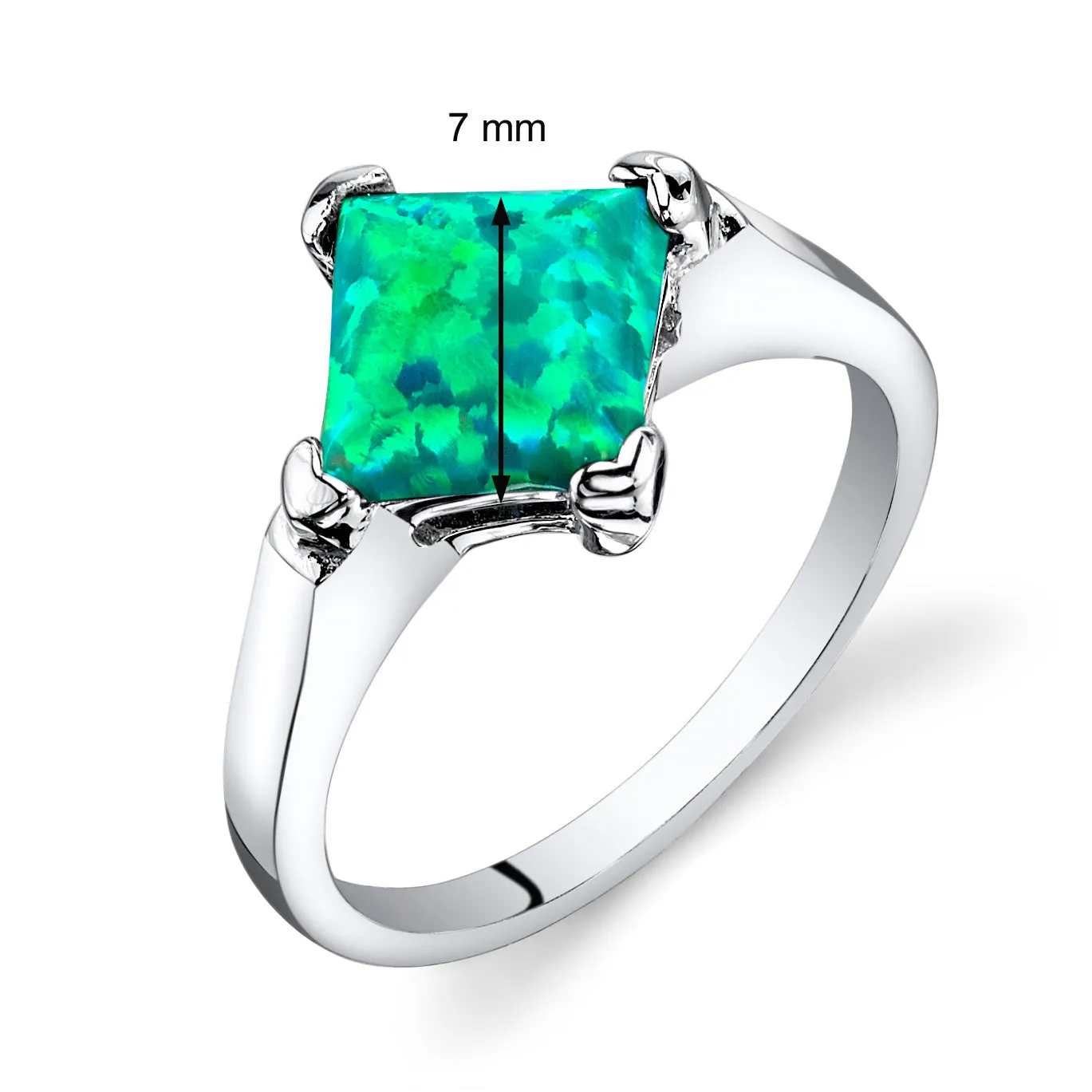 Opal Princess Cut Sterling Silver Ring Size 5