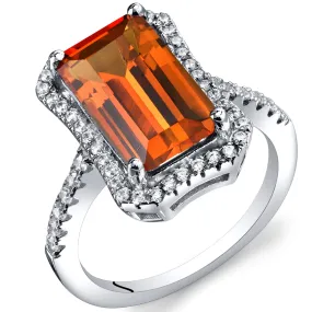 Padparadscha Emerald Cut Sterling Silver Ring Size 5