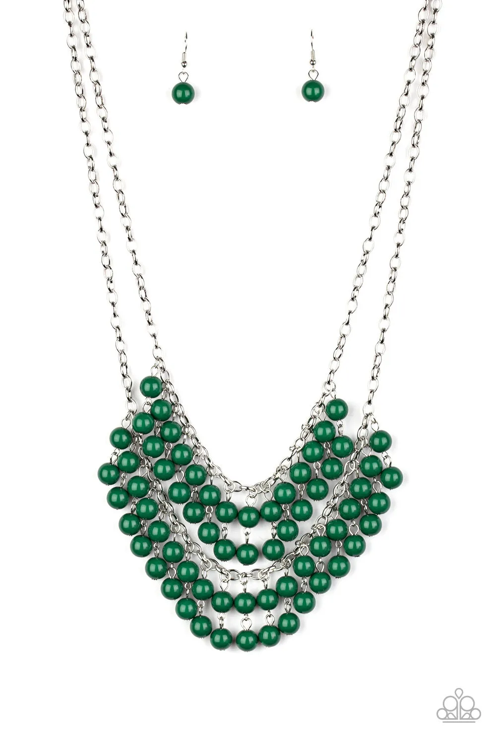 Paparazzi Bracelet ~ Bubbly Boardwalk - Green Beads Fringe Necklace