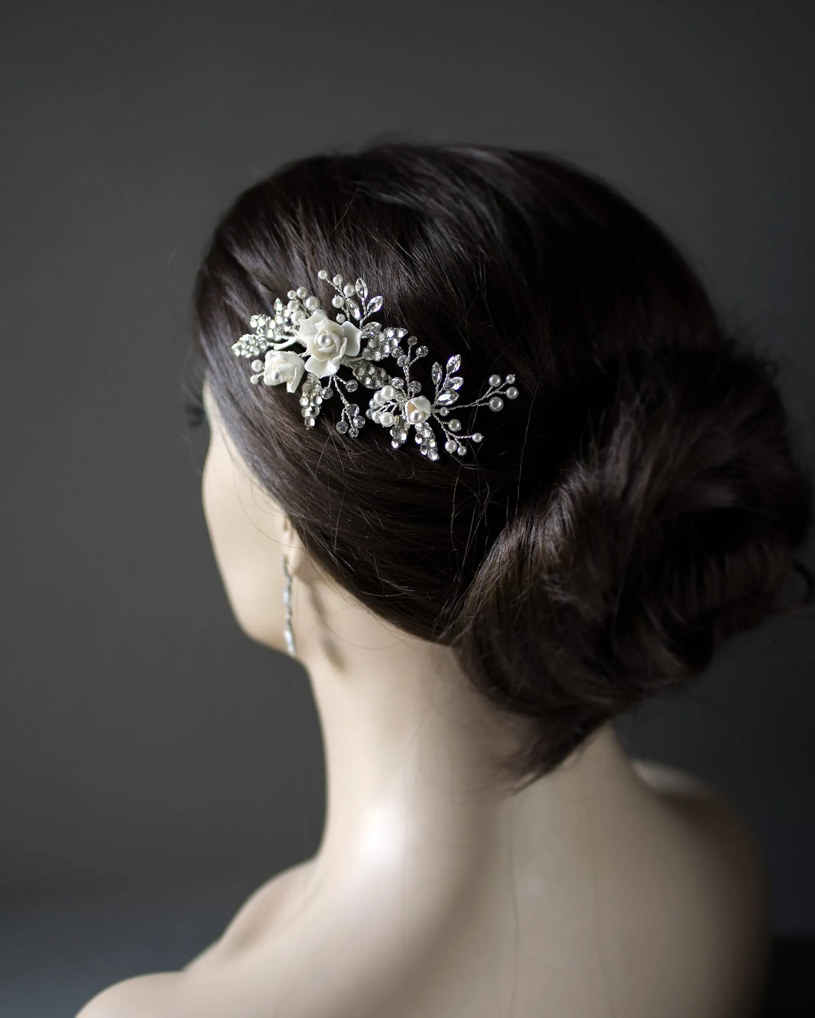 Pearled Porcelain Flower Hair Clip