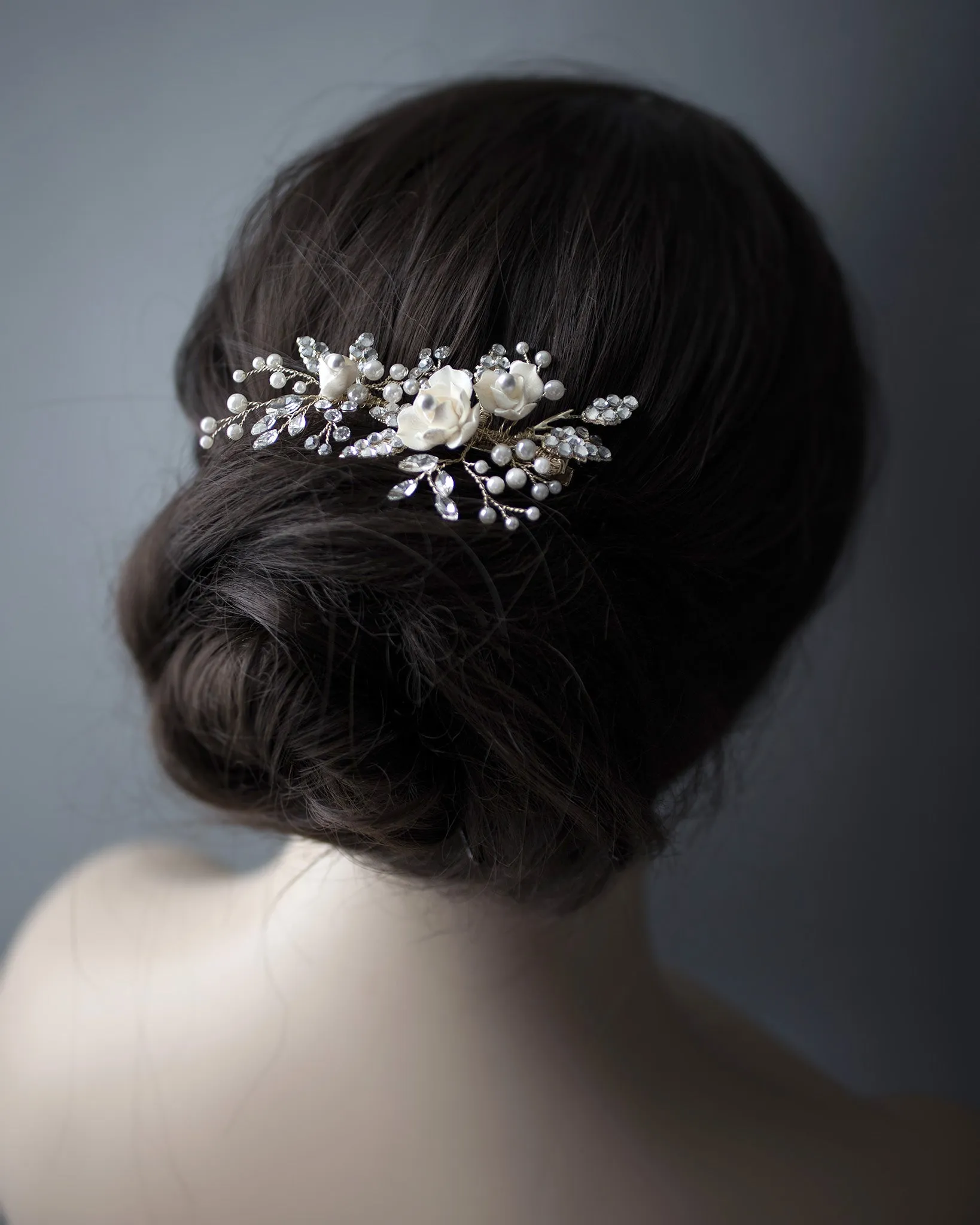 Pearled Porcelain Flower Hair Clip