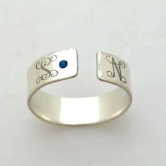 Personalized Silver Ring - 2 Initials Band Ring