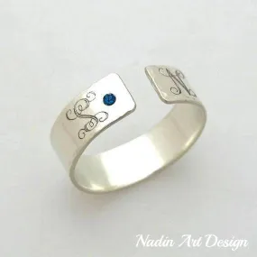 Personalized Silver Ring - 2 Initials Band Ring