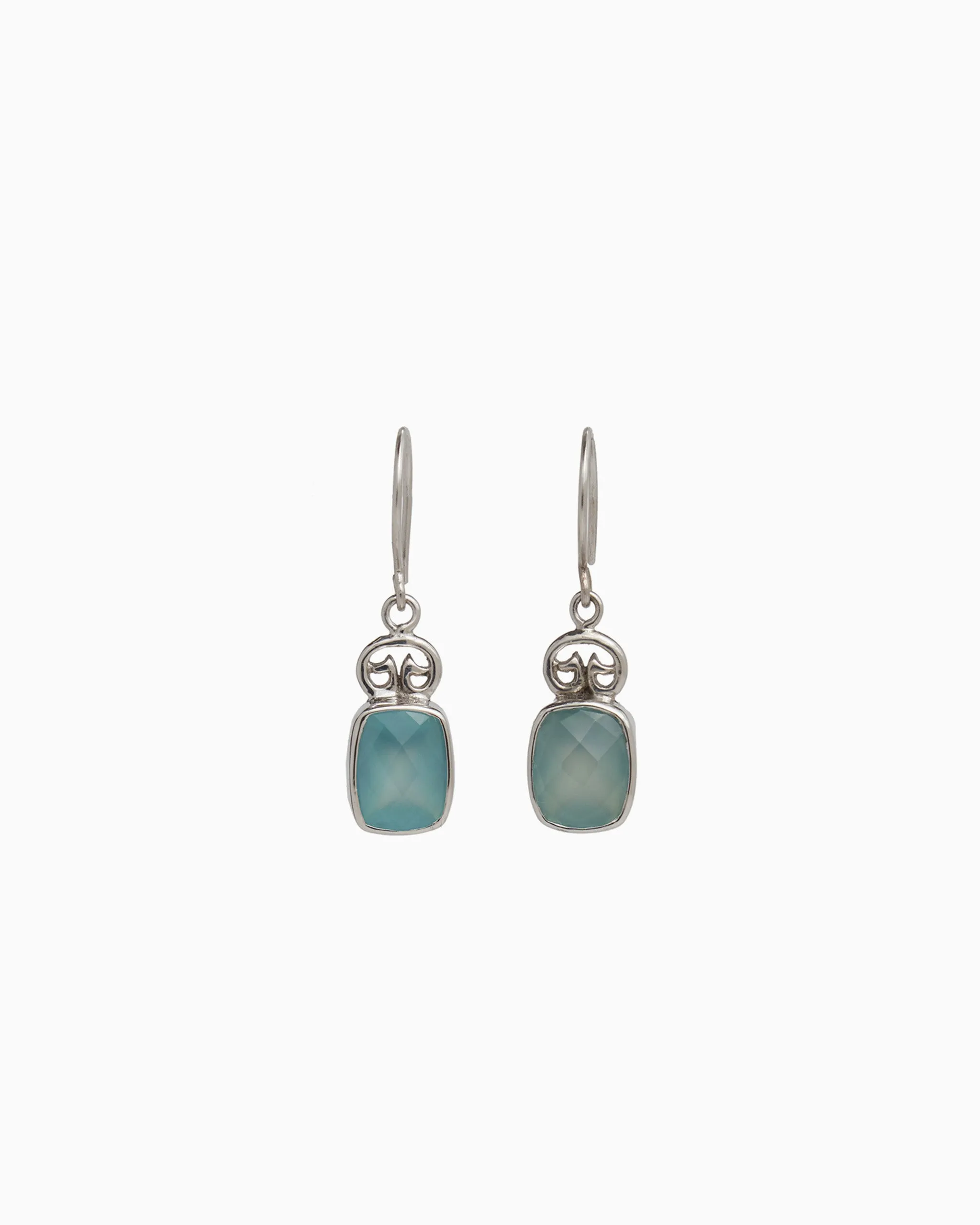 Petroglyph & Elongated Stone Drop Earrings - Blue Chalcedony