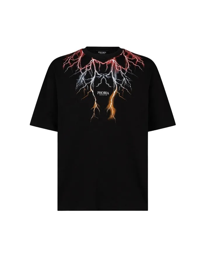 Phobia Black unisex t-shirt with red gray orange lightning PH00106REDGROR