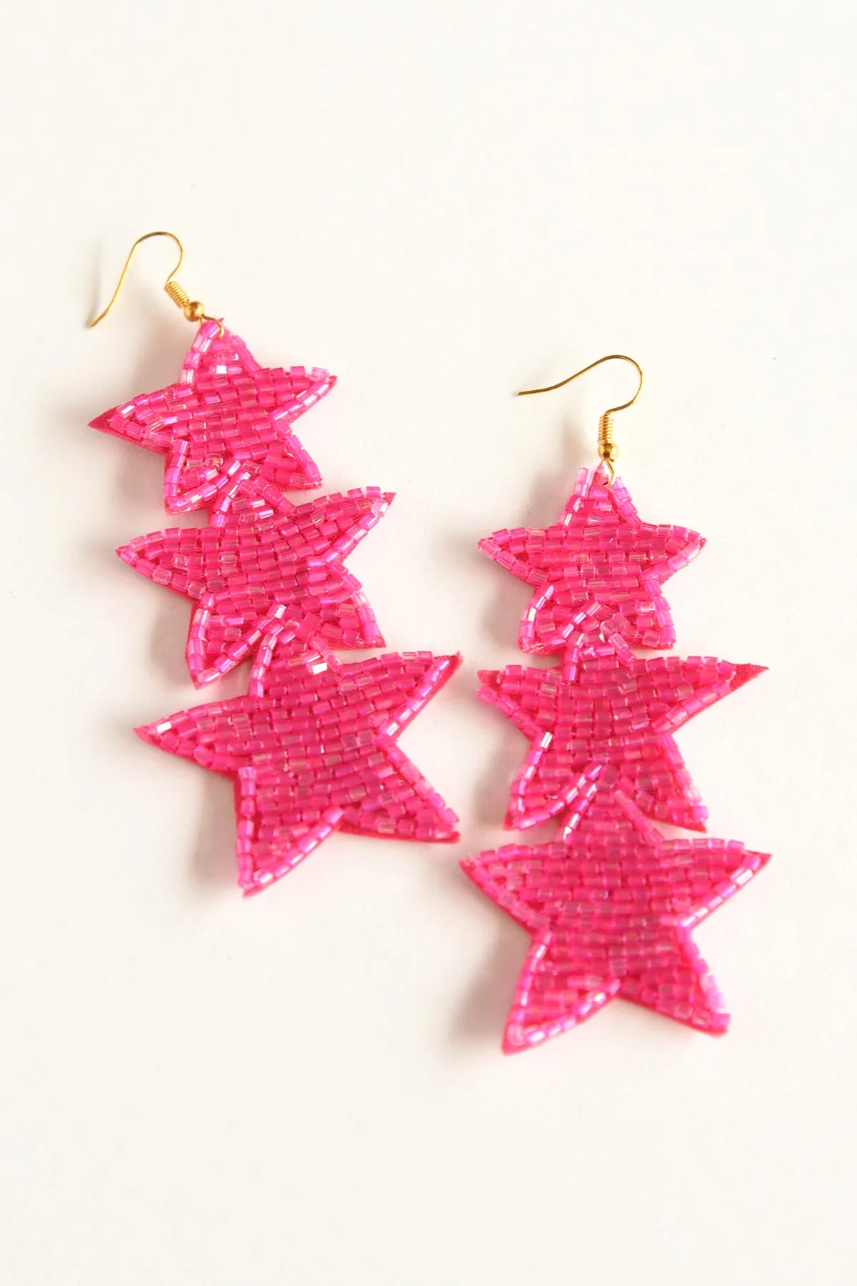 PINK BEADED TRIPLE STAR EARRINGS