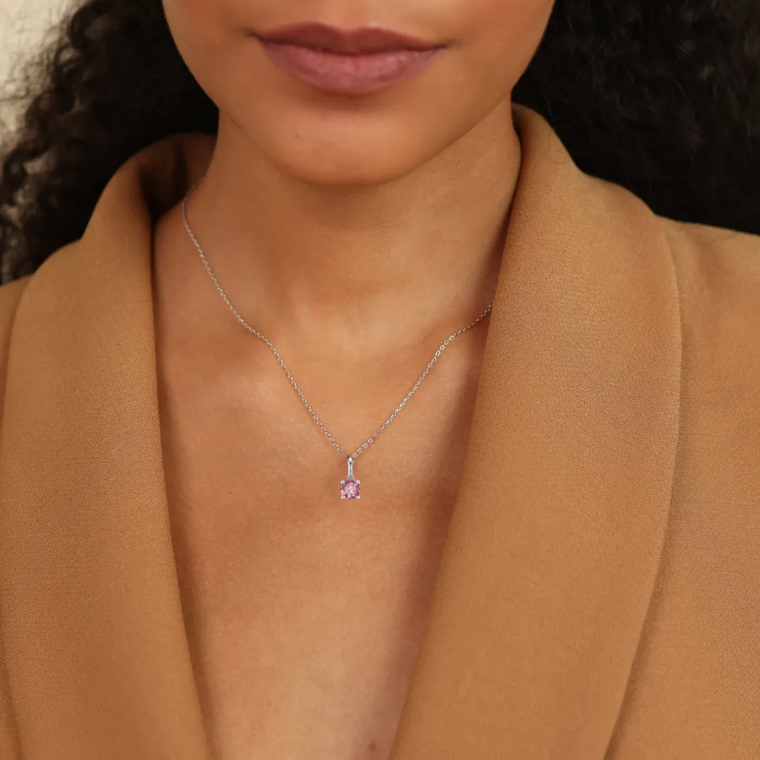 Pink Moissanite Solitiare Necklace