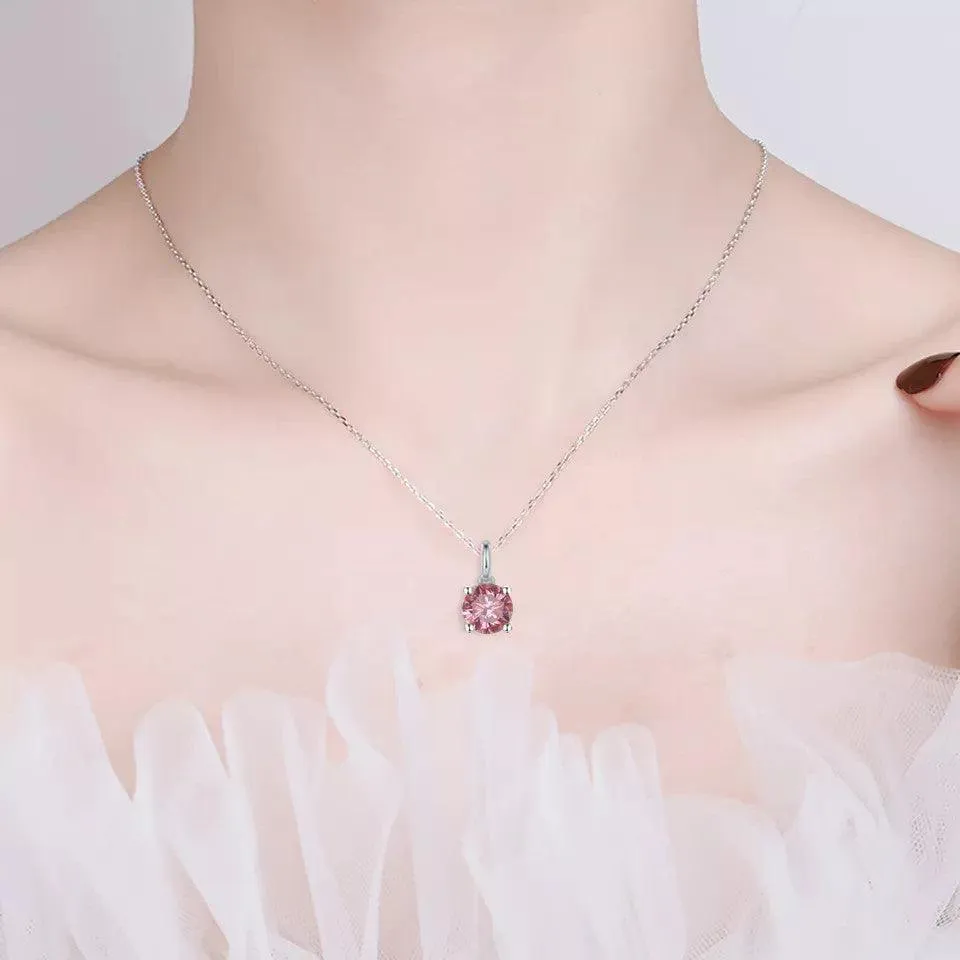 Pink Moissanite Solitiare Necklace