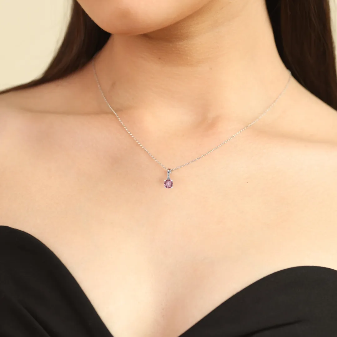 Pink Moissanite Solitiare Necklace