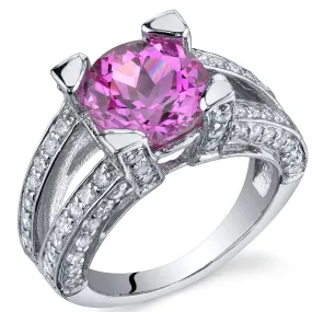 Pink Sapphire Round Cut Sterling Silver Ring Size 5