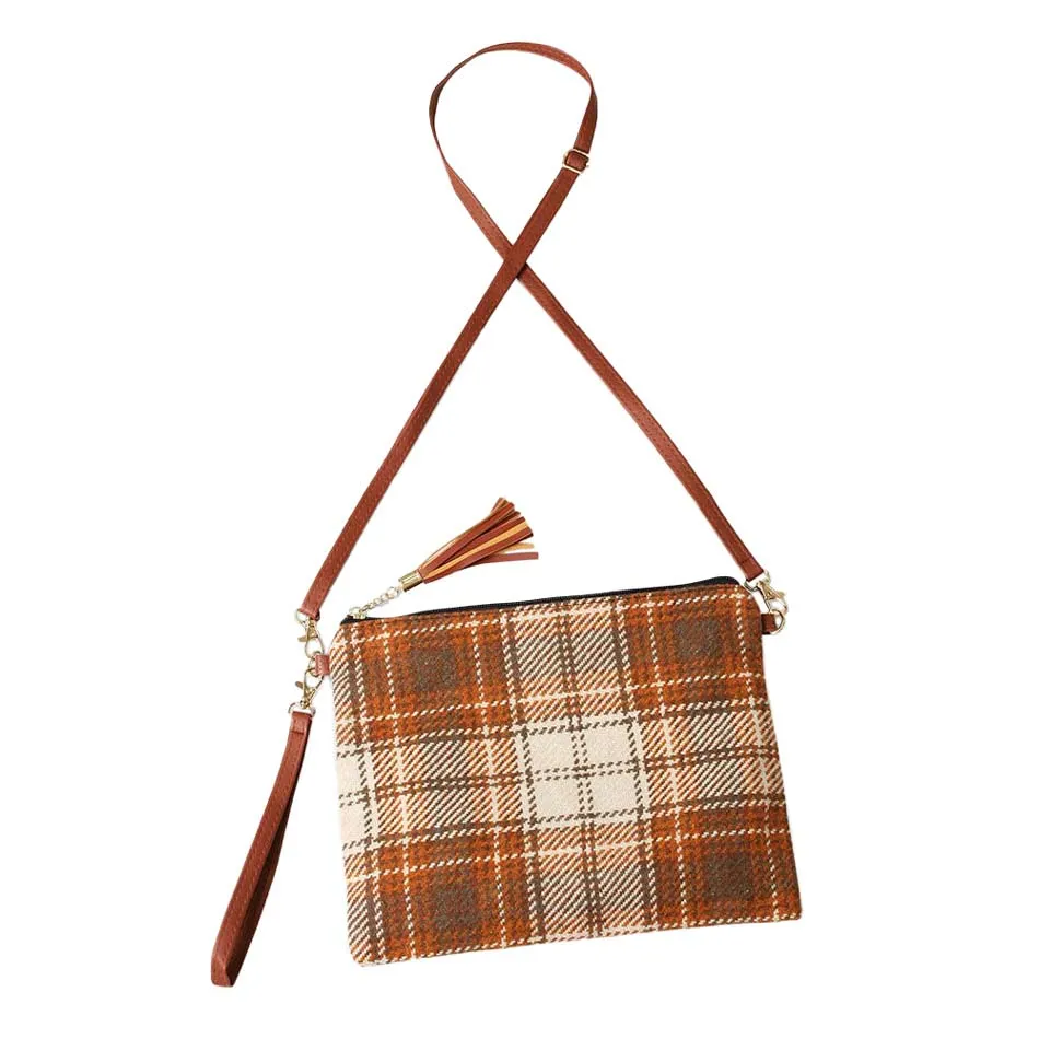 Plaid Check Crossbody Clutch Bag