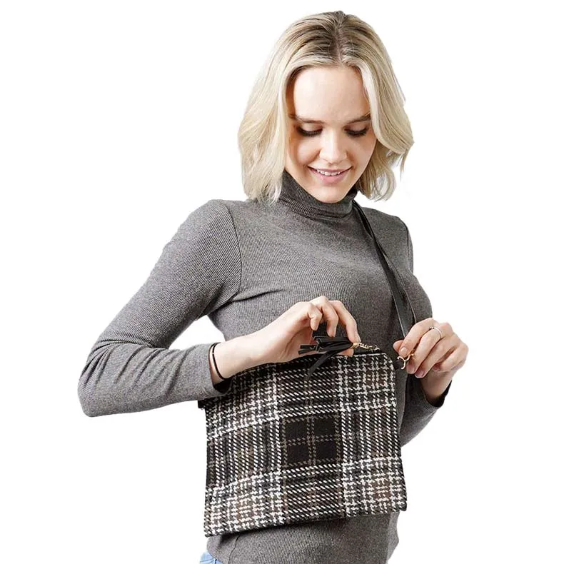 Plaid Check Crossbody Clutch Bag