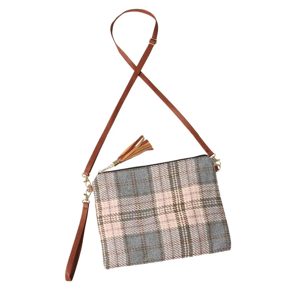 Plaid Check Crossbody Clutch Bag