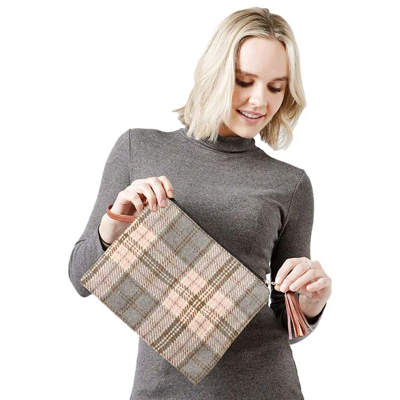 Plaid Check Crossbody Clutch Bag