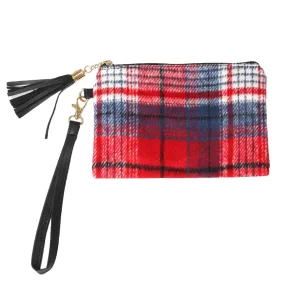 Plaid Check Wristlet Pouch Bag