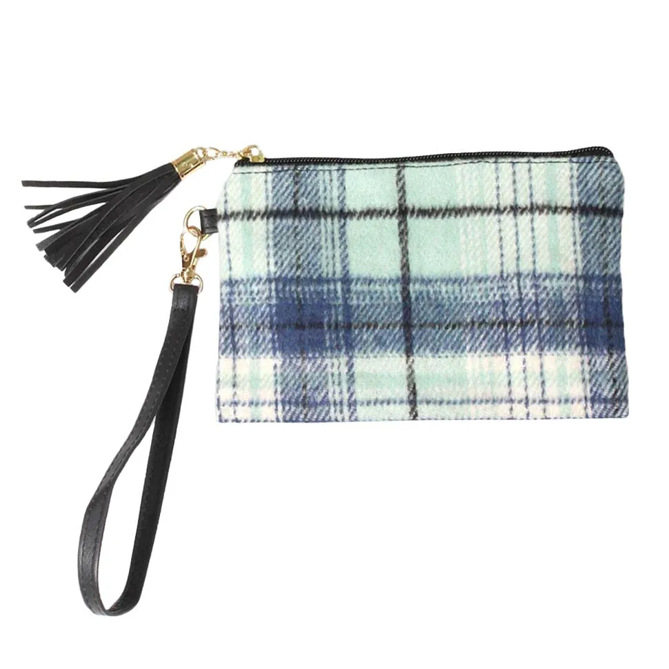 Plaid Check Wristlet Pouch Bag