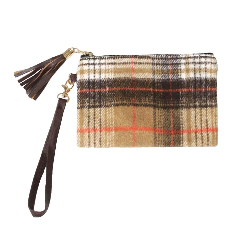 Plaid Check Wristlet Pouch Bag