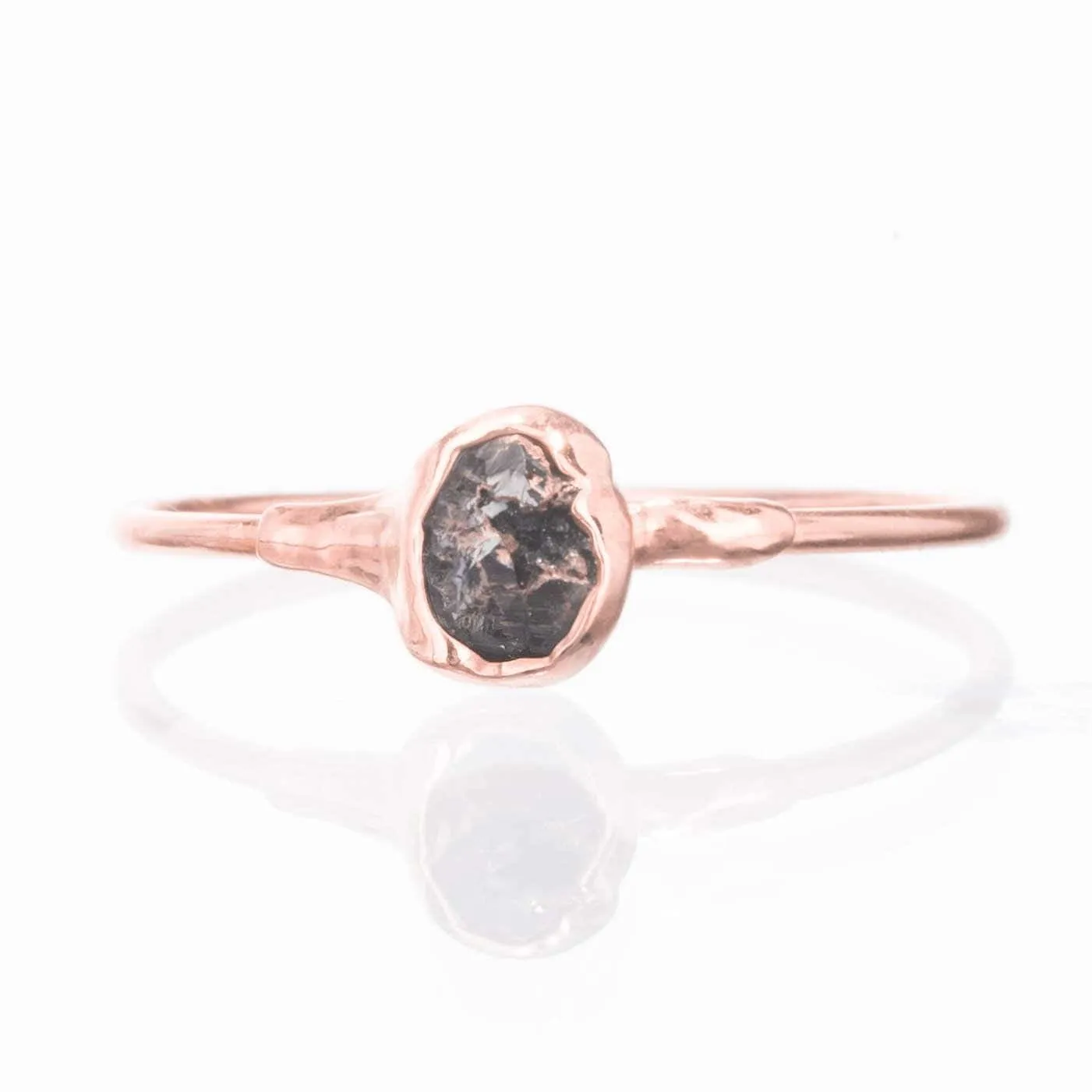 Raw Black Diamond Ring in Rose Gold