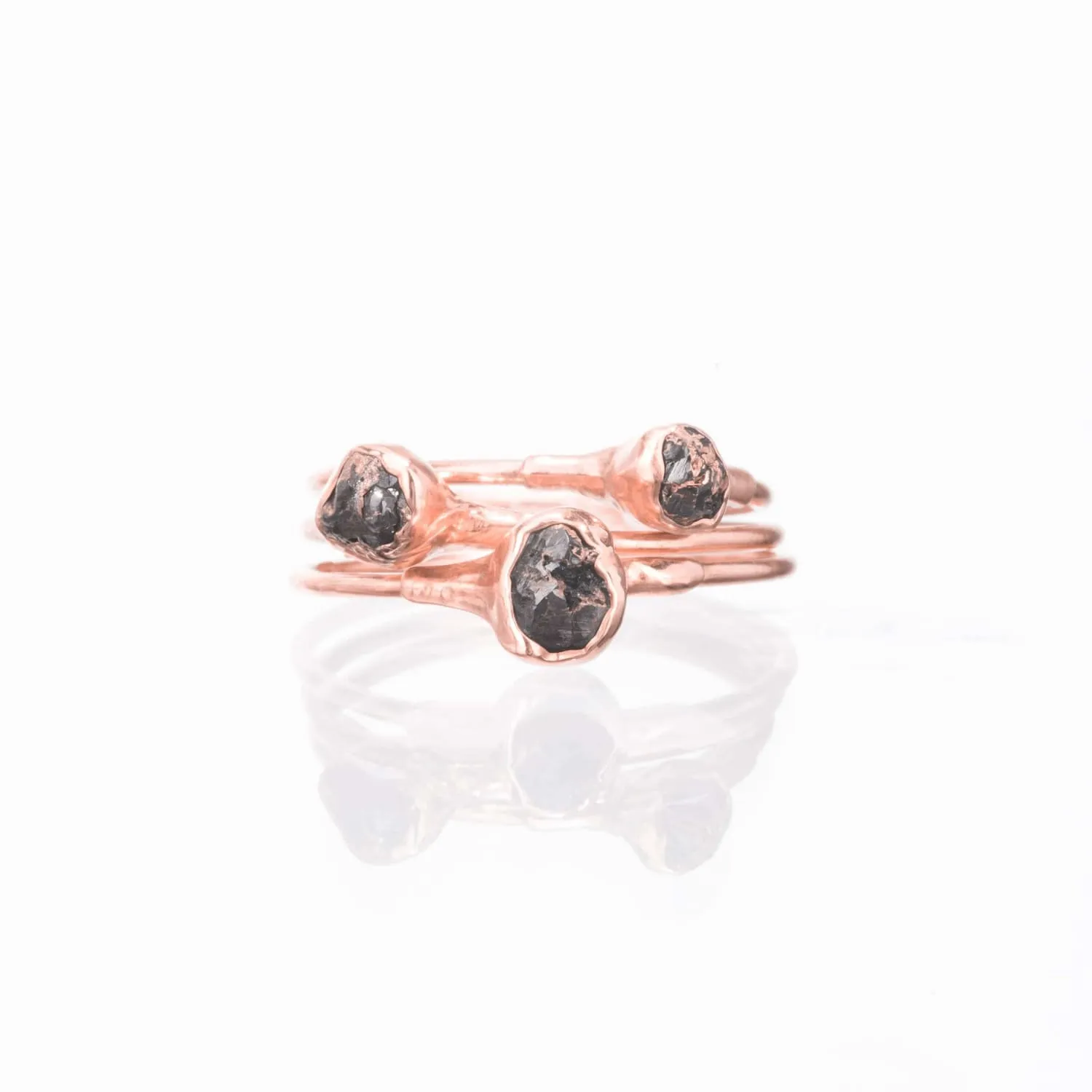 Raw Black Diamond Ring in Rose Gold